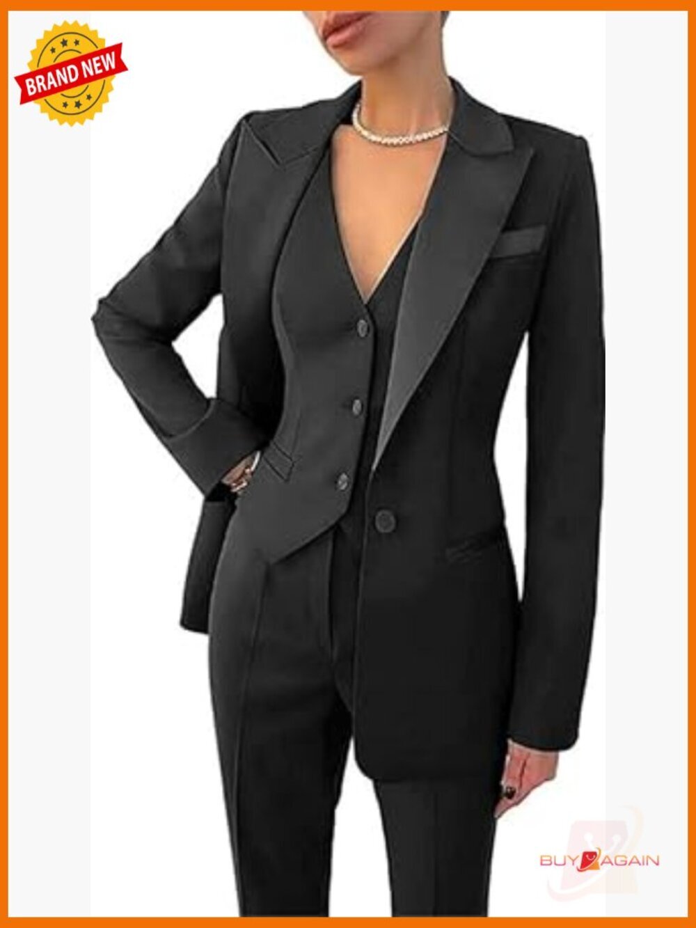 3-Piece Pant Suit Set for Women Formal Business Wedding Party Tuxedo